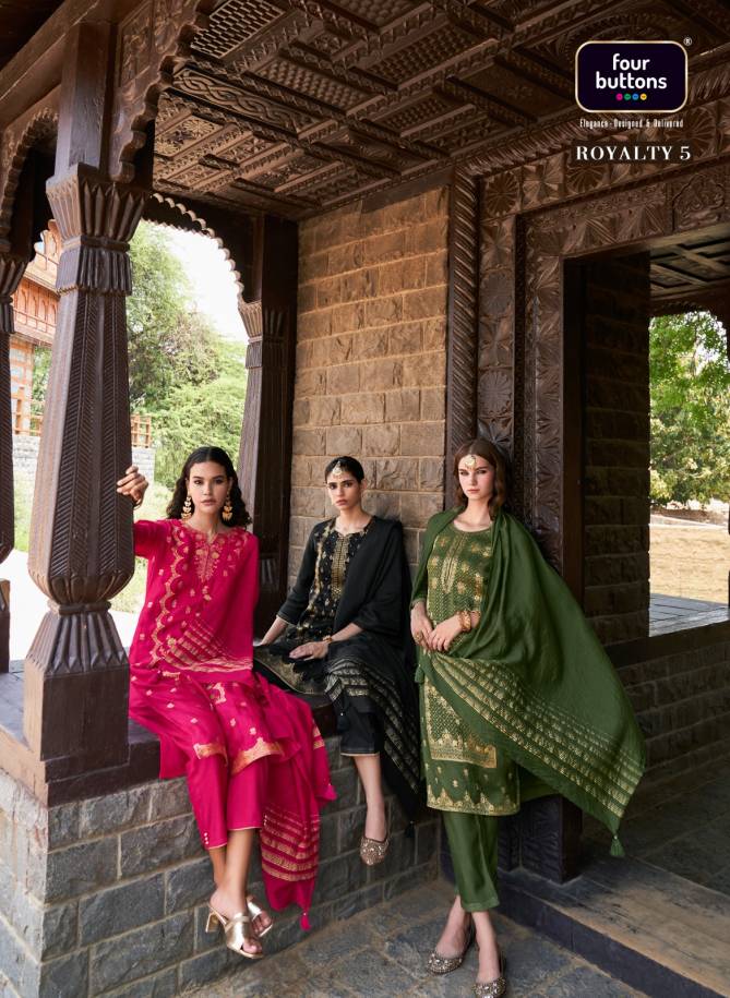 Royalty 5 Four Buttons Heavy Designer Readymade Suits Catalog